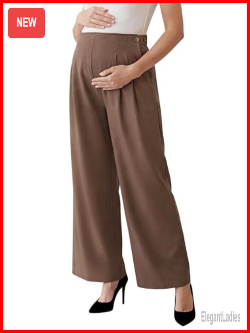 Linen Maternity Pants Casual Work Straight Leg Trousers Pockets Adjustable Waist